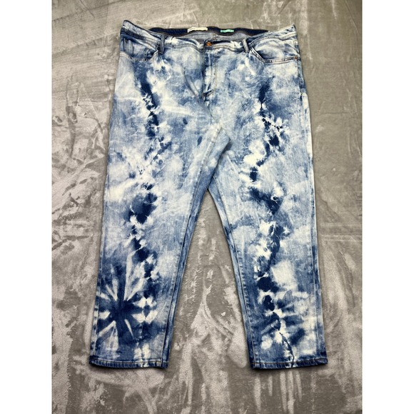 Pilcro Mid-Rise Bleached Tie-Dye Slim Boyfriend Jeans Sz 24W Fit 46" Boho Grunge - Picture 1 of 10